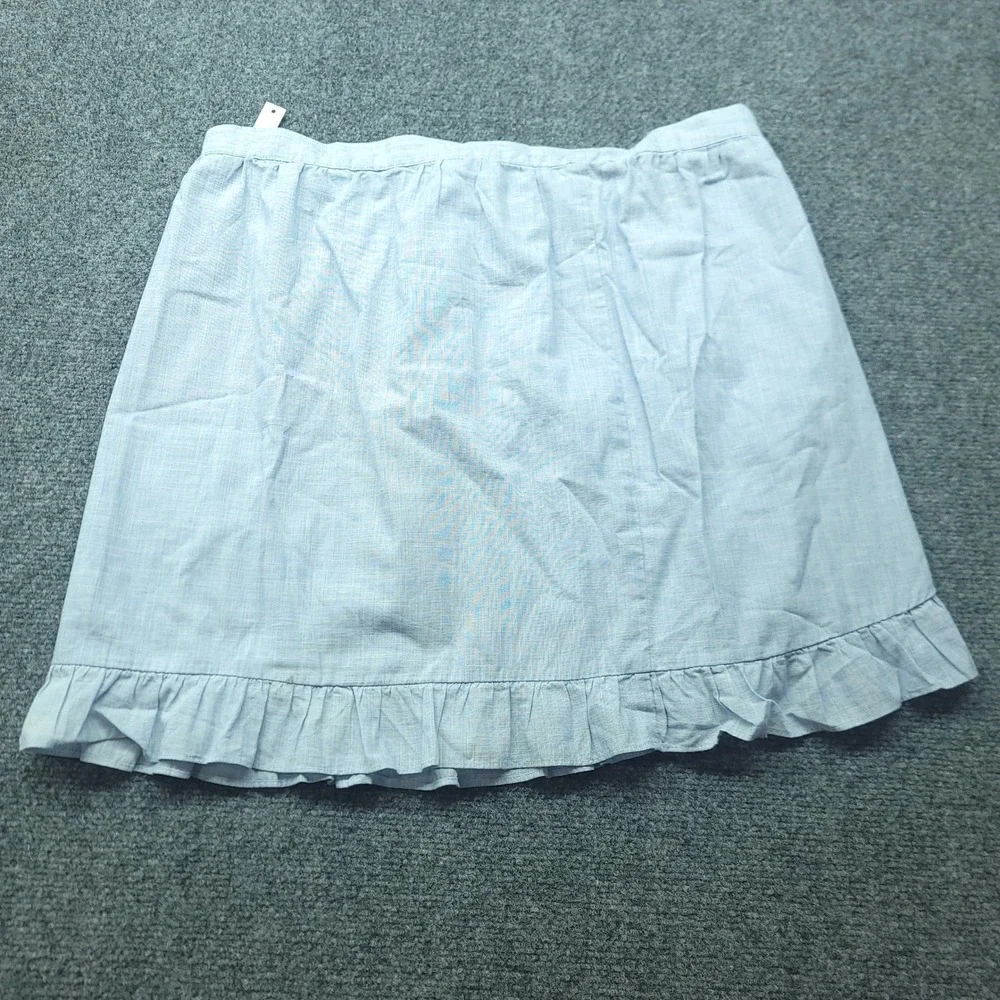 Madewell Ruffle Wrap Mini Skirt Light Blue Cotton G4957 Size 14 NWT